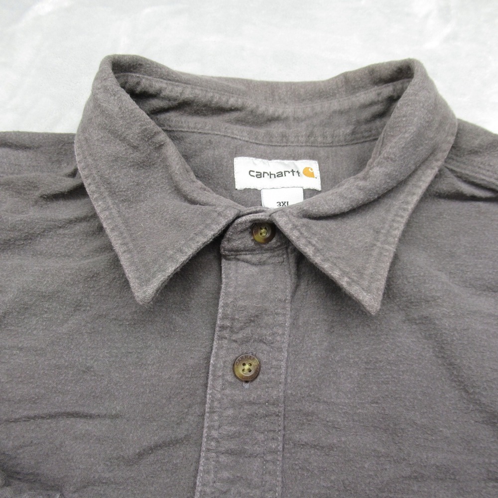 Carhartt Shirt Mens 3XL‎ Gray Pockets Chamois Tall Sleeve Heavyweight Button Up - Picture 3 of 11